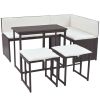 5 Piece Patio Dining Set Steel Poly Rattan Brown