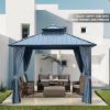 10x10ft Gazebo Double Roof Canopy with Netting and Curtains, Outdoor Gazebo 2-Tier Hardtop Galvanized Iron Aluminum Frame Garden Tent for Patio