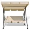 Outdoor Convertible Swing Bench with Canopy Sand White