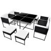 9 Piece Outdoor Dining Set with Cushions Poly Rattan Black