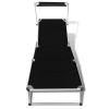 Folding Sun Lounger with Roof Aluminium and Textilene Black