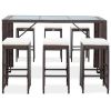 7 Piece Patio Bar Set with Cushions Poly Rattan Brown