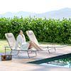 Outsunny 2 Piece Sun Loungers, Folding Chaise Lounge Chairs with Reclining Back, Breathable Mesh Seat, Headrest, Cream White