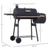 Outsunny Charcoal BBQ, Portable Grill with Wheels, All-in-One Grill, Side vent, Two Shelves and Metal Grating, Lit-Mounted Thermometer, Wooden Handle