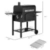 Outsunny Charcoal BBQ Grill w/ Adjustable Height, Folding Shelves, Thermometer, and Wheels, Black