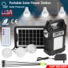 Portable Solar Power Station Rechargeable Backup Power Bank w/Flashlight 3 Lighting Bulbs For Camping Outage Garden Lamp