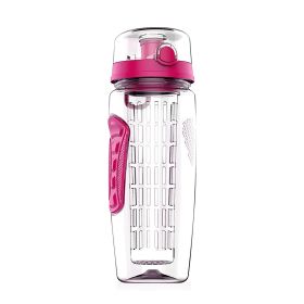 Fruit Infuser Water Bottle 32OZ Juice Shaker Sport w/ Flip Top Lid Anti-Slip Grips For Office Home Sport Running Walking Hiking (Option: 1000mlFruitInfuser Pink)