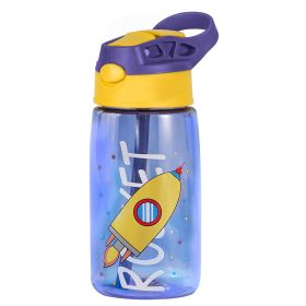 16.2Oz Leak-proof Kids Water Bottle with Straw Push Button Sport Water Bottle for Kids Crab Ship Jellyfish Rocket (Option: Rocket)