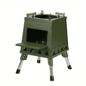 1 Portable Folding Wood Stove, Suitable for Camping and Outdoor Barbecue - Durable Iron, No Need to Light Fire (Color: Green)