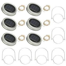 6 Pcs Solar Powered Mason Jar Lid Lights 20 LEDs Fairy String Lights Xmas Garden Decor (Option: 6PcsBottleLightColor)