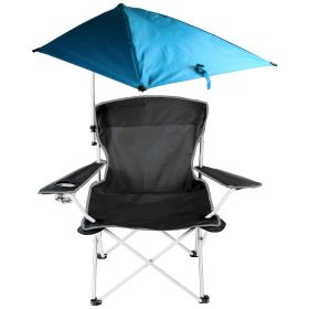 Foldable Beach Chair with Detachable Umbrella Armrest Adjustable Canopy Stool with Cup Holder Carry Bag for Camping Poolside Travel Picnic Lawn Chair (Option: Black)