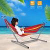 Brazilian Double Hammock 2-Person Steel Canvas Stand Hammock Bed w/ Portable Carrying Case For Patio Beach Yard 661 LBS Max Load