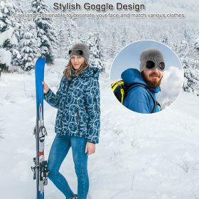 Unisex Knit Beanie Hat with Goggle Chunky Winter Warm Hat Skull Cap 4 Colors (Option: Grey)