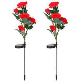 2Pcs Solar Powered Lights Outdoor Rose Flower LED Decorative Lamp Water Resistant Pathway Stake Lights For Garden Patio Yard Walkway (Option: SolarRoseLightRed)