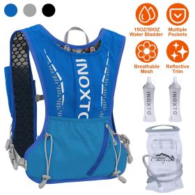 Sport Hydration Vest Running Backpack with 15oz 50oz Water Bladder Adjustable Strap Storage Bag for Trail Running Marathon Race Hiking (Option: Blue)