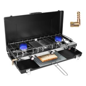 3 Burner Camping Stove 20000 BTU Portable Foldable Propane Stove With Toast Tray Windshield Portable Handle Outdoor Cooking Gas Stove For RV Camping B (Option: CampingStove)