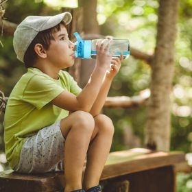 16.2Oz Leak-proof Kids Water Bottle with Straw Push Button Sport Water Bottle for Kids Crab Ship Jellyfish Rocket (Option: Crab)