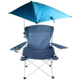 Foldable Beach Chair with Detachable Umbrella Armrest Adjustable Canopy Stool with Cup Holder Carry Bag for Camping Poolside Travel Picnic Lawn Chair (Option: Blue)