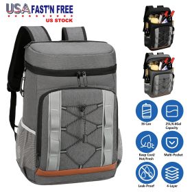 Cooler Backpack 36 Can Leakproof Insulated Cooler Backpack with 25L/6.6Gal for Picnic Camping Beach Hiking Fishing Travel (Option: Grey)
