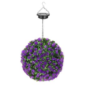 Solar Powered Topiary Ball 20 LED Lights Artificial Rose Flower Garden Hanging Light Ball IPX4 Water-Resistant Decorative Lighting for Home Garden Fen (Option: HangBallLightPPL)
