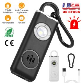 Rechargeable Personal Safety Alarm Portable 130dB Self-defense Siren with Strobe Light LED Light Carabiner Emergency Escape Tool for Women Kids Elderl (Option: White)