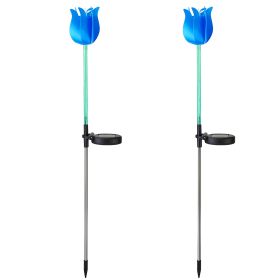 2Pcs Solar Powered Tulip Garden Light Wind Mill Waterproof Landscape Stake Lamp Decorative Lawn Lights For Yard Driveway Walkway Patio (Option: GardenLightBlue)