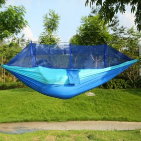 600lbs Load 2 Persons Hammock w/Mosquito Net Outdoor Hiking Camping Hommock Portable Nylon Swing Hanging Bed w/ Strap Hook Carry Bag (Option: BLU)