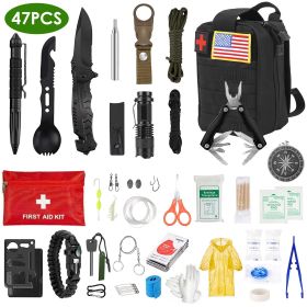 47Pcs Emergency Survival Kit Survival EDC Gear Equipment Tool First Aid Supplies Kit Tools with Pouch for Hiking Hunting Disaster Camping Adventure (Option: EmergencySurvivalKit)