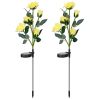 2Pcs Solar Powered Lights Outdoor Rose Flower LED Decorative Lamp Water Resistant Pathway Stake Lights For Garden Patio Yard Walkway