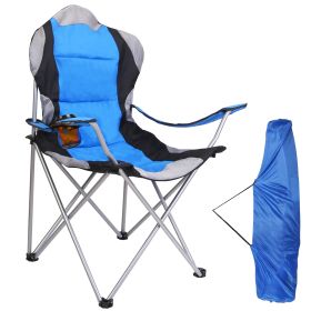 Foldable Camping Chair Heavy Duty Steel Lawn Chair Padded Seat Arm Back Beach Chair 330LBS Max Load with Cup Holder Carry Bag (Option: CampingChair Blue)