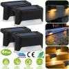 4Pcs Solar Powered LED Step Lights Outdoor IP55 Waterproof Dusk To Dawn Sensor Fence Lamps For Stairs Yard Railing