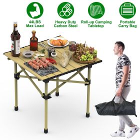 Folding Camping Table Portable Lightweight Carbon Steel Roll-up Picnic BBQ Desk with Carry Bag Heavy Duty for Outdoor Beach Backyard Party Patio Campi (Option: 51_53CM)