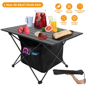 Foldable Camping Table With Storage Basket Rustproof Portable Aluminum Alloy Roll-Up Camping Table With Carrying Bag For Camping Hiking BBQ Picnic Fis (Option: L)