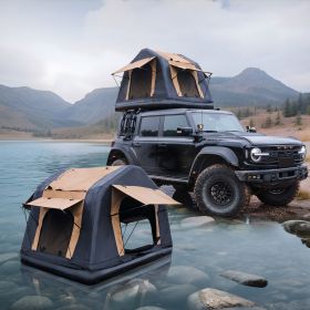 Foldable 2-3 People Amphibious Inflatable Car Roof Top Tent for camping Outdoor Glamping Camping Tent for SUV,Truck( Without Ladder, Two-tone Style (Main Material: oxford fabric, Main Color: Black+ khaki)