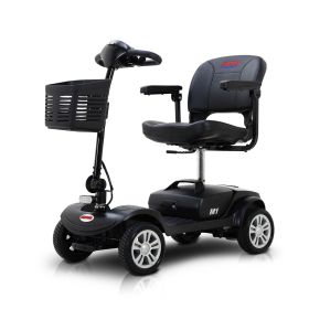 Four wheels Compact Travel Foldable Outdoor Electric Power Mobility Scooter for Adult with LED Lights (Color: Black)