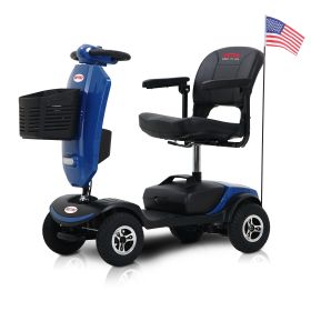 Four wheels Compact Travel Foldable Outdoor Electric Power Mobility Scooter for Adult with LED lights Windshield (Color: Blue)
