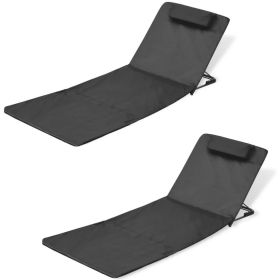 Folding Beach Chairs 2 pcs Powder-coated Steel Black (Color: Black)