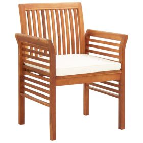 Patio Dining Chair with Cushion Solid Acacia Wood (Color: Brown)