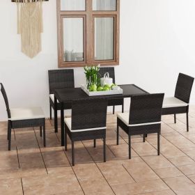 7 Piece Patio Dining Set Poly Rattan Black (Color: Black)