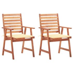 Patio Dining Chairs 2 pcs with Cushions Solid Acacia Wood (Color: Brown)
