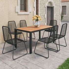 7 Piece Patio Dining Set PVC Rattan Black and Brown (Color: Black)