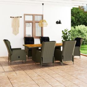 7 Piece Patio Dining Set with Cushions Poly Rattan Brown (Color: Brown)