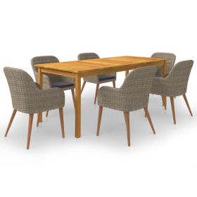 7 Piece Patio Dining Set Brown (Color: Brown)
