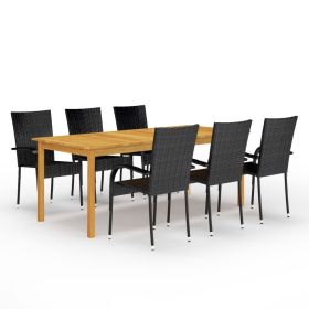 7 Piece Patio Dining Set Black (Color: Black)