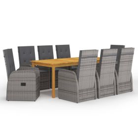 9 Piece Patio Dining Set Gray (Color: Grey)