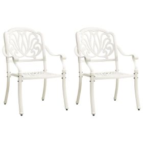 Patio Chairs 2 pcs Cast Aluminum White (Color: White)