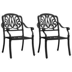 Patio Chairs 2 pcs Cast Aluminum Black (Color: Black)