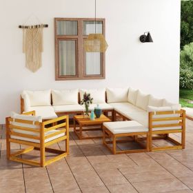 12 Piece Patio Lounge Set with Cushion Cream Solid Acacia Wood (Color: Cream)
