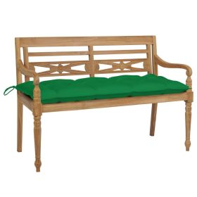 Batavia Bench with Green Cushion 47.2" Solid Teak Wood (Color: Green)