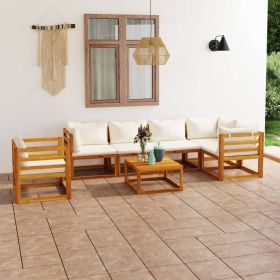 7 Piece Patio Lounge Set with Cushion Cream Solid Acacia Wood (Color: Cream)